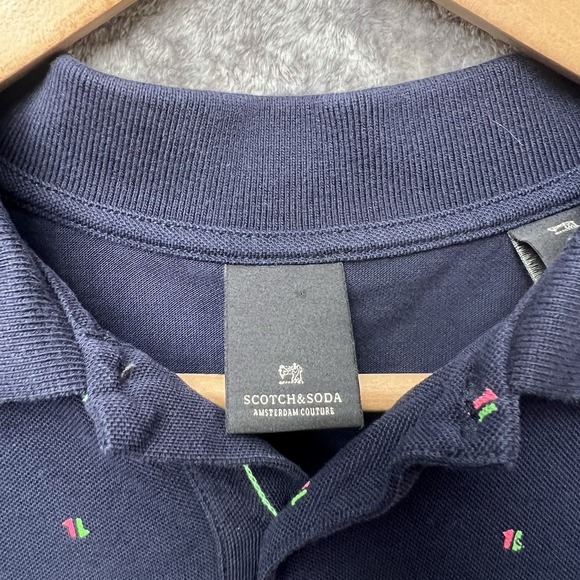 Scotch & Soda Men's Size Medium Blue Cotton Short Sleeve Polo Shirt Pattern - Picture 2 of 6